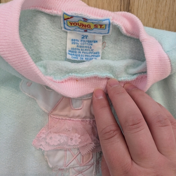 Vintage Pastel Ballet Bear Frilly Sweater - Picture 3 of 4